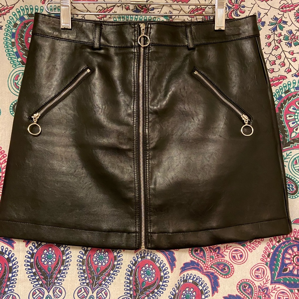 Black leather mini skirt